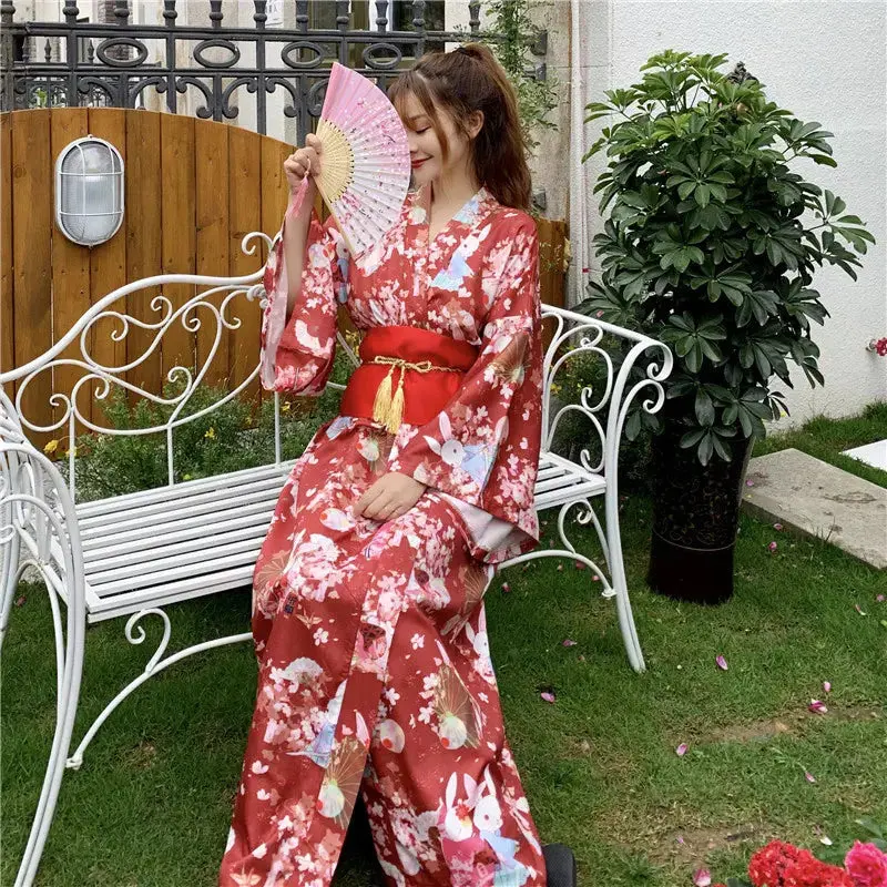 Kimono Japonais Femme Rouge 'Madoka' - Image 4