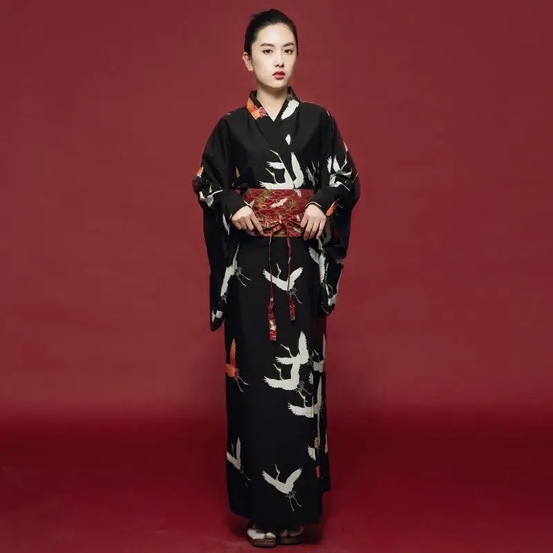 Kimono Japonais Noir Femme 'Hanaé' - Image 2