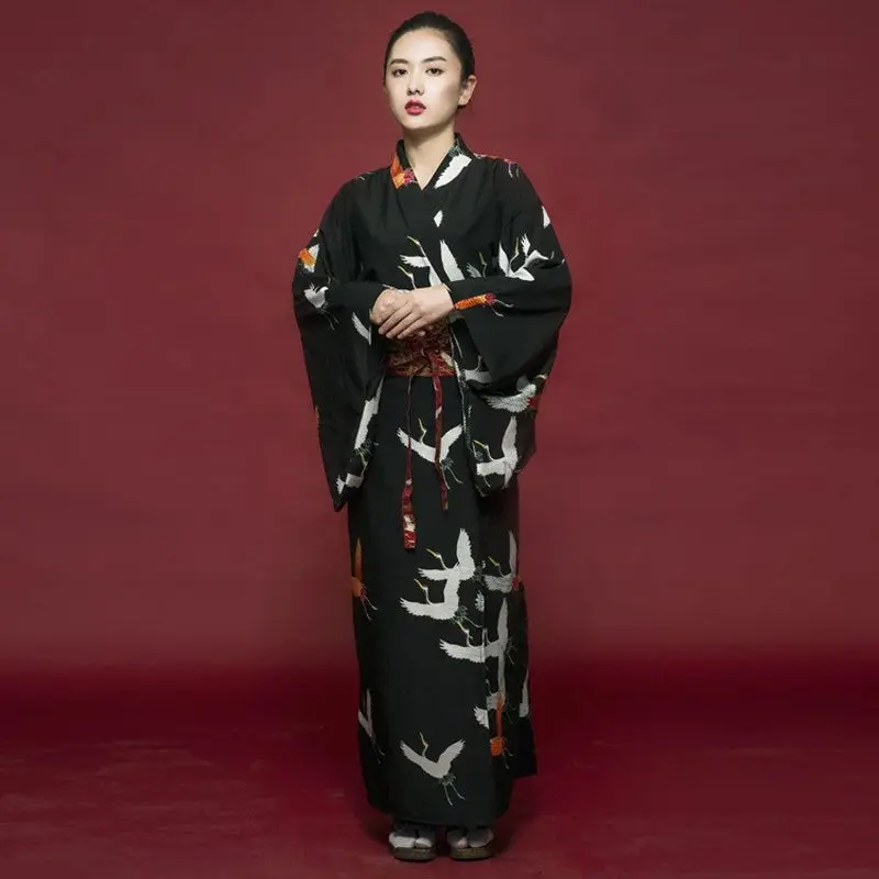 Kimono Japonais Noir Femme 'Hanaé' - Image 3