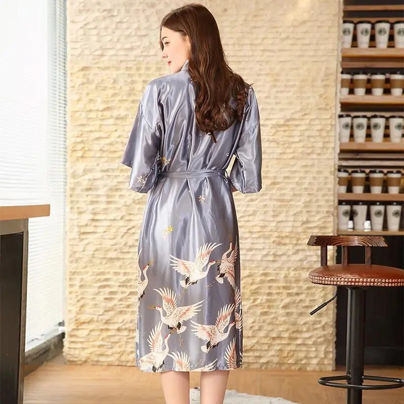 Long Pyjama Japonais Kimono Gris - Image 2