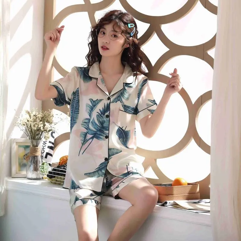 Pyjama Japonais Été en Soie Satinée