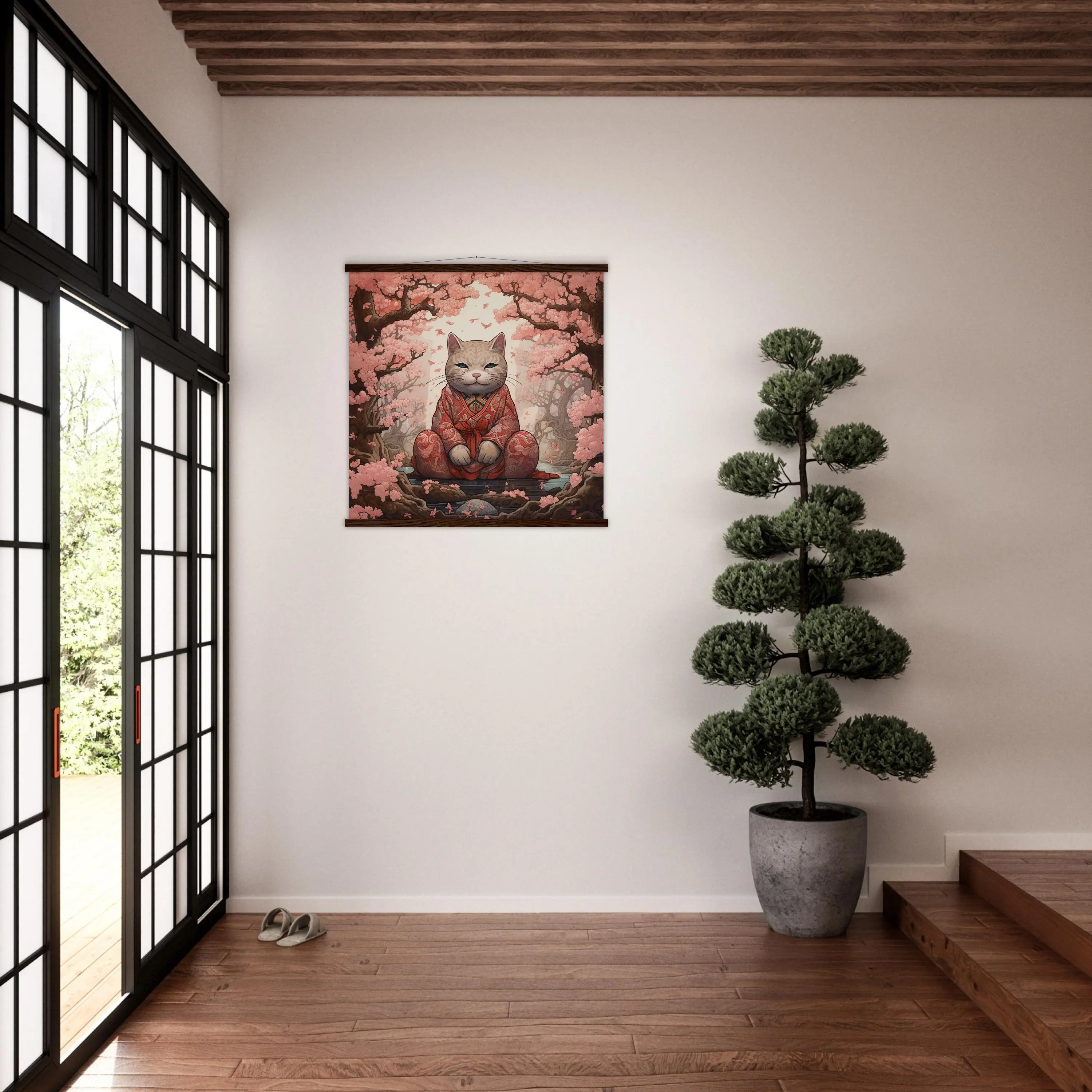 Tableau Sakura Japonais 'Maneki-Neko' - Image 3